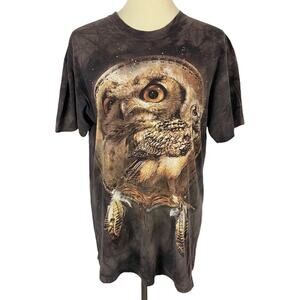 The Mountain Nature Outdoors Owl Wooded Tie Dye Graphic Tee Unisex Sz M Brwn Tan